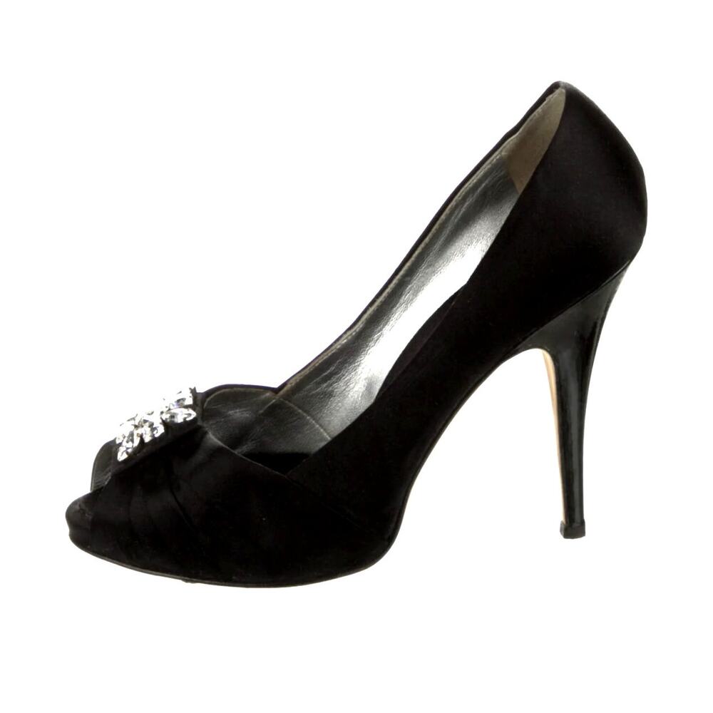 Giuseppe Zanotti Black Peep Toe Heels with Silver Accents - Picture 3 of 5